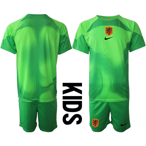Camiseta Países Bajos Portero Primera Equipación para niños Mundial 2022 manga corta (+ pantalones cortos)